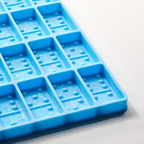 Patelai Domino Mold for Resin Domino Mold for Epoxy Candy Clay Chocolate Mould 28 Cavities Silicone Mould Pendant Epoxy Cake Jewelry Making Tool (Holographic, Blue) - size: Holographic