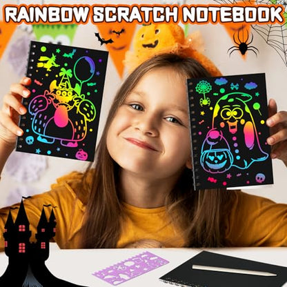 Halloween Scratch Art Party Favors: 16 Pack Rainbow Scratch Notebook Paper Party Favors for Kids Halloween Goodie Bags Stuffers Girls Boys Art Craft Birthday Gifts for Students Classroom - style: 16 Pack Halloween