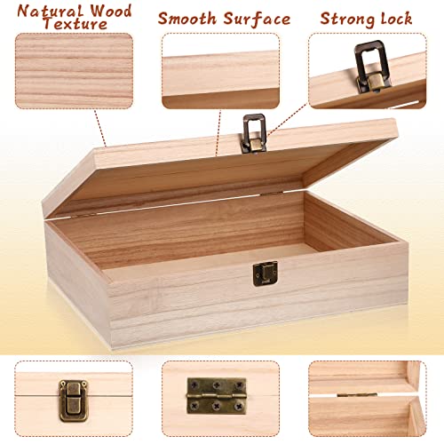 Yookeer 8 Pieces Unfinished Wooden Boxes with Hinged Lid Bulk Wood Box for Crafts Rectangle Keepsake Front Clasp Wooden Storage for Crafts Paint DIY Hobby Jewelry Arts, 6 x 3.7 x 2 Inch