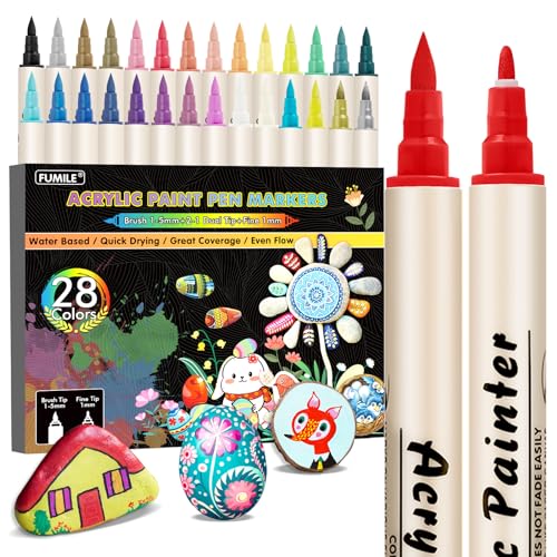 Easter Basket Stuffers Teens,28 Colors Dual Tip Acrylic Paint Markers,Scrapbooking Supplies for Adult,Paint Pens paint Markers with Fine and Brush Tip for Easter Egg,Wood,Rock,Glass,Ceramic,Canvas - style: 28 Colors Fine and Brush Tip