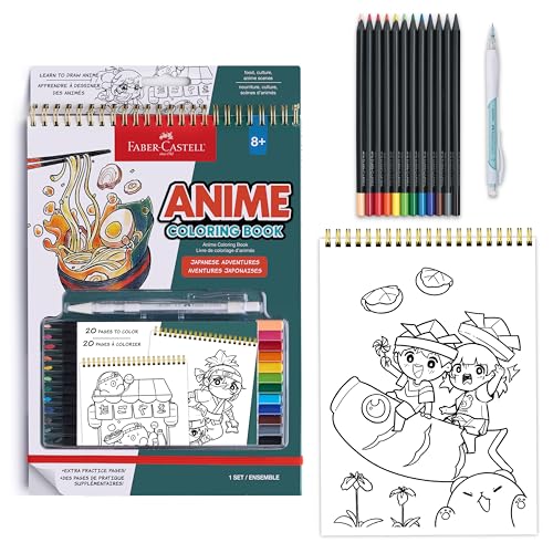 Faber-Castell Anime Drawing Kit: Japanese Adventures Edition | Step-by-Step Instruction Book with 20 Practice Pages, Color Pencil Set & Drawing Supplies for Kids, Summer Craft Supplies (1 Book) - style: Japanese Adventures Edition