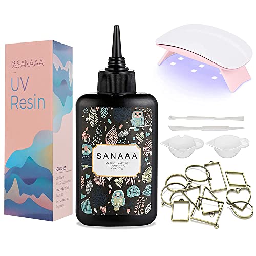 SANAAA UV Resin Kit with Light Jewelry Resin Clear Hard Type 100g Start Kit Transparent UV Solar Curing Resin for DIY Earring Pendant Jewelry Making - size: 100g kit