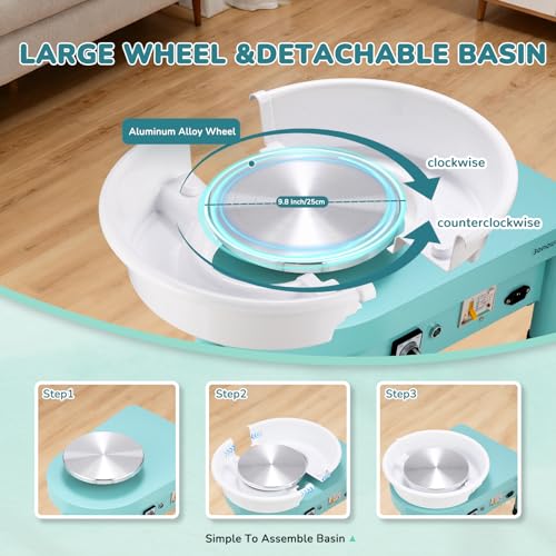 Bonoutil 10" Electric Pottery Wheel with Foot Pedal for Adults, Easy to Center Ceramic Forming Machine Max 20 lbs Capacity Clay Beginner's Art Sculpting Tools Kit for Home Use (Mint Green) - color: Mint Green