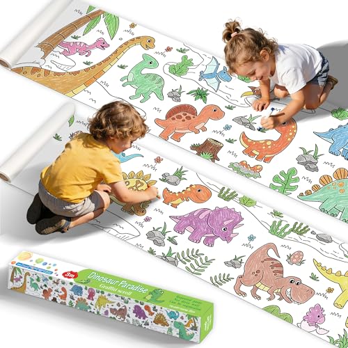 15"x118" Giant Sticky Coloring Paper Roll for Kids - DIY Children's Drawing Roll for Tablecloth & Wall Decor, Animal Themed Giant Sticky Coloring Paper Roll for Kids, Childrens Drawing Rolls - color: Dinosaur Paradise