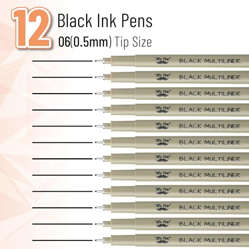 Mr. Pen- 0.5mm Micro Fine Point Pens, 8 Pack, Black Ink, Waterproof | Acid-Free, No-Smear Quick-Dry Fineliner Pens for Drawing, Sketching, Bible Journaling, Outlines & Everyday Writing - color: Black, size: 0.5mm, 12 Pack
