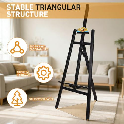 Adjustable Black Wooden Painting Easel for Adults/Students/Beginners, Foldable Art Easel for Canvas Up to 41", Heavy-Duty Pine Wood Easel for Painting, Drawing, Display, Wedding Sign & Poster - color: Black