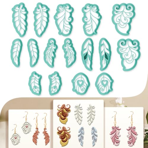 16Pcs Feather Polymer Clay Cutters Set for Earring Making Vintage Feather Clay Cutters for Jewelry Making Birthday Party DIY Supplies - color: Feather