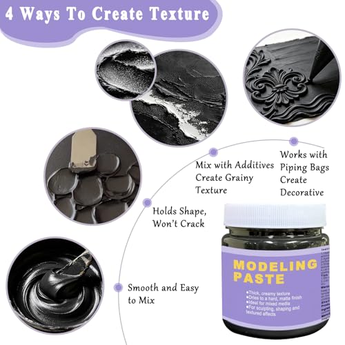 Thick Modeling Paste White & Black 600ml /22 oz, with 5pcs Piping Bags & Squeegee Teeth, High Density Acrylic Medium Molding Texture Paste for Acrylic Painting, Canvas Paint, DIY 3D Art Projects - color: Black & White Modeling Paste + 5pcs Bags+ 3pcs Tool