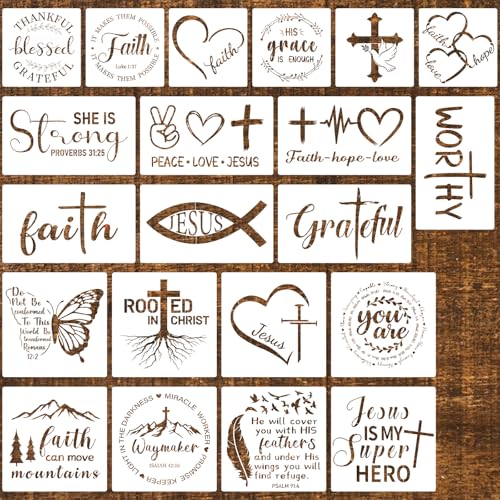 21 Pcs Christian Stencils for Painting Reusable Bible Cross Faith Templates for Drawing, Walls, Wood Signs, Window, Fabric Stencil Crafts DIY Home Decorations - color: Christian