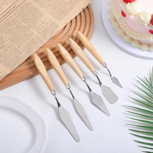 5 Pcs Cake Decorating Spatula, Off Set Spatulas for Frosting Stainless Steel Cake Apatula Palette Knife Baking Pastry Tool for Cakes Fondant Chocolate