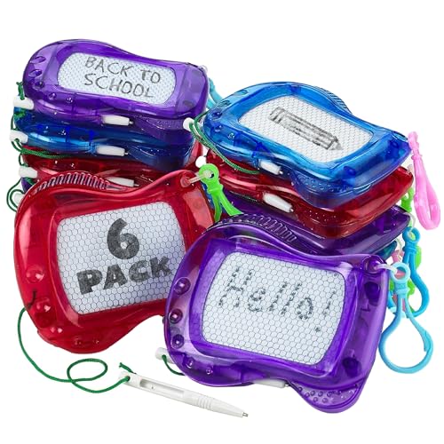 Bedwina Mini Magnetic Drawing Board for Kids - (Pack of 6) Backpack Keychain Clip Drawing Boards, Erasable Doodle Sketch Writing Pad Boys & Girls, Birthday Kids Party Favors - size: 6 Count (Pack of 1)