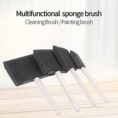 4Pcs Painting Sponge Brushes Foam Brush Set Painting Cleaning Tool Assorted Sized Brushes Drawing Cleaning Brush with Wooden Handle for Painting Dust Cleaning