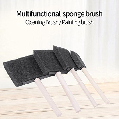 4Pcs Painting Sponge Brushes Foam Brush Set Painting Cleaning Tool Assorted Sized Brushes Drawing Cleaning Brush with Wooden Handle for Painting Dust Cleaning