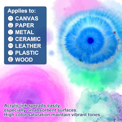 Roizefar Acrylic Paint Ink, 16 x 20ml (0.68 fl.oz), Acrylic Drawing Ink Set, Liquid Acrylics Paint with 2 Brushes and 1 Palette for Drawing, Ideal for Pouring Art, Mixed Media Projects