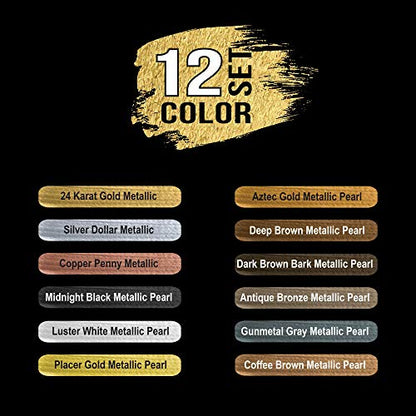 U.S. Art Supply Professional Metallic Acrylic Paint Set - 12 Rich Metallic Colors, 75ml Tubes - Craft Paint for Canvas, Wood, Rock, Model Painting - style: 12 Colors