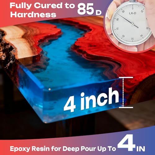 Deep Pour Epoxy Resin Kit 1.2 Gallon, 2-4 Inch 2:1 Clear Deep Pour Epoxy Resin Kit with 16 Pigments and 20 Mica Powders - Bubble Free Crystal Clear for River Table, Art Crafts, Flowers, Wood, DIY - size: 1.2Gallon