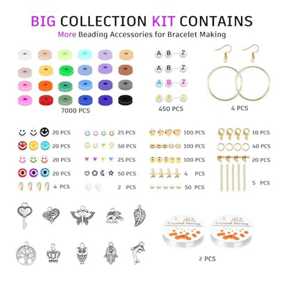 Gionlion Clay Beads Bracelet Making Kit, Pack 2 Boxes Preppy Letter Spacer Beads and Charms Kit for Friendship Jewelry Making, Arts and Crafts Gifts for Girls Ages 8-12 - style: Bright Pro