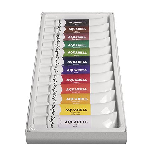 Rayher Artists Watercolour Paint Set, 12 Colours, Each Tube 12 ml (Set 144 ml), Ideal for Paper, Cardboard, Canvas, Painting Card, Beginners and Professional Artists 38915000 - style: Water colours