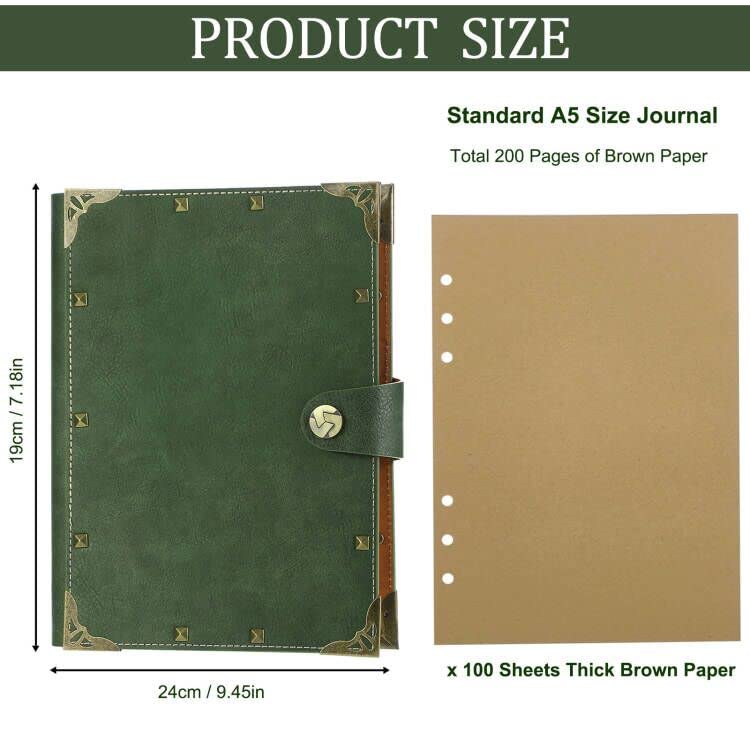 SEEHAN A5 Binder Blank Journal Leather Notebook Refillable A5 Journals for Writing Drawing 200 Pages,Vintage Sketch Book Travel Journal for Girls Womens Mens