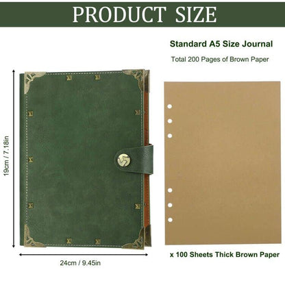 SEEHAN A5 Binder Blank Journal Leather Notebook Refillable A5 Journals for Writing Drawing 200 Pages,Vintage Sketch Book Travel Journal for Girls Womens Mens