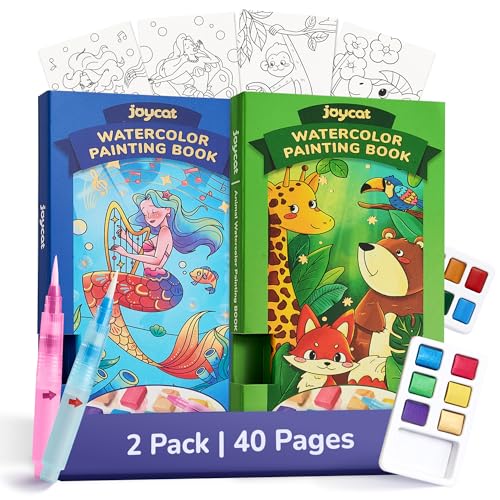 JoyCat 2 Pack Pocket Paint with Water Coloring Books for Kids, Art & Craft Activity Toy Set, Creative Travel & Home Painting Kit, Gifts for Girls & Boys Ages 3-8 (Ocean Princess & Animals) - style: 2 Pack - Ocean Princess & Animals