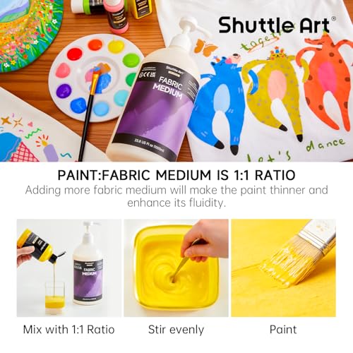 Shuttle Art Fabric Medium, 33.8 oz /1000ml Professional Textile Medium with Pump for Fabric Painting, Improve Acrylic & Fabric Paint Adhesion, Softness, Vibrancy, Prevent Fading, Ideal for T-Shirts,Shoes,Jeans,Bags - size: 33.8 Fl Oz (Pack of 1)