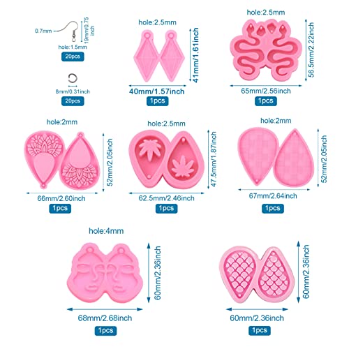Craftdady 7pcs Earring Pendant Resin Casting Mold Teardrop Snake Jewelry Silicone Mould with Earring Hooks Jump Rings for DIY Resin Crafts Dangle Earring Jewelry Making - color: Pink,Mixed Earring Charms