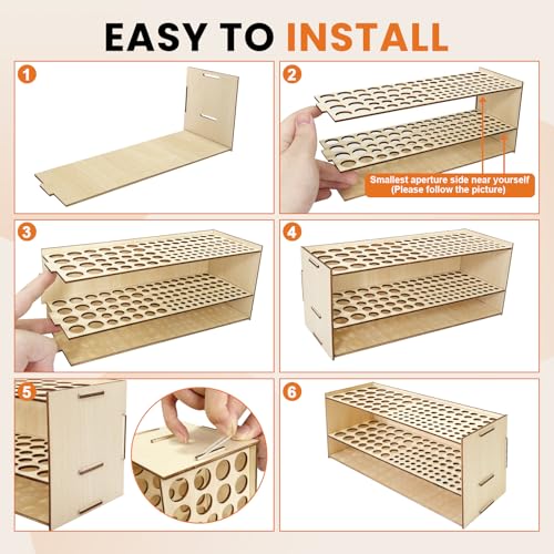 Wooden Paint Brush Holder 105 Holes Paintbrush Holder Organizer Paint Brush Stand Rack with Silicone Rings for Pens Pencils Artist