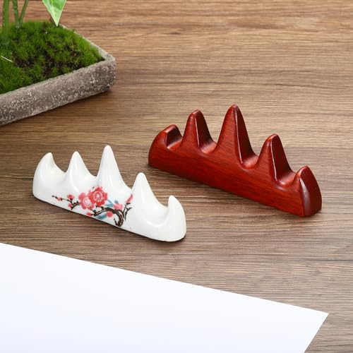 PATIKIL Calligraphy Writing Brush Rack, 2 Pack 4 Ports Ceramic Chinese Calligraphy Brush Pen Holder Stand Rest Tool for Writing Painting Brushes, White