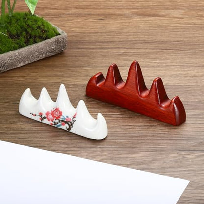 PATIKIL Calligraphy Writing Brush Rack, 2 Pack 4 Ports Ceramic Chinese Calligraphy Brush Pen Holder Stand Rest Tool for Writing Painting Brushes, White