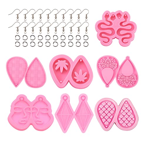 Craftdady 7pcs Earring Pendant Resin Casting Mold Teardrop Snake Jewelry Silicone Mould with Earring Hooks Jump Rings for DIY Resin Crafts Dangle Earring Jewelry Making - color: Pink,Mixed Earring Charms