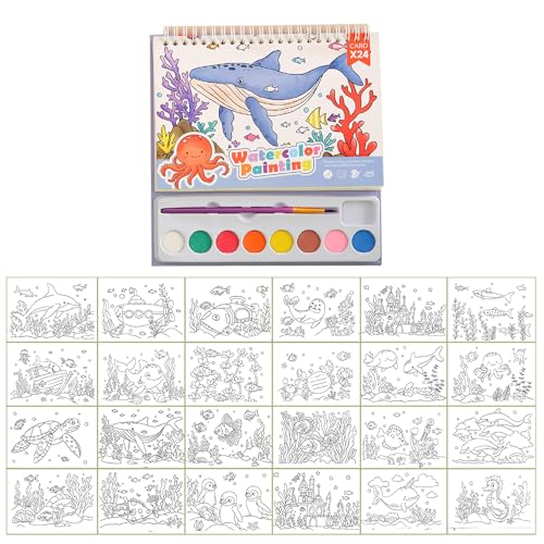 Watercolor Coloring Paper Set for Adults Beginners Creative All in One Pocket Watercolor Painting Book DIY Line Sketch Coloring Papers with Water(Marine Animals Series) - color: Marine Animals Series