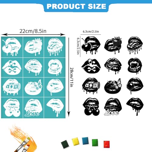 2 Sheets Silkscreen Stencil, Lips Printing Stencils Templates Reusable Self-Adhesive Silk Screen for Painting on Wall, Wood, T-Shirt, Fabric, Home Craft Decor, 8.7x11Inch - style: Lips