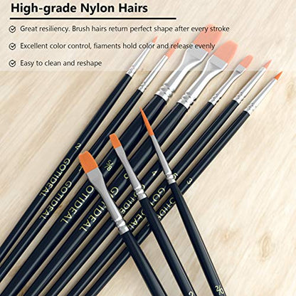 GOTIDEAL Paint Brushes,Acrylic Paint Brushes,10 Pcs Round Pointed Tip, Small Nylon Hair Brushes for Acrylic, Oil and Gouache，Body, Face Nail Art and Rock Painting, Perfect for Kids & Adult
