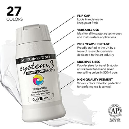 Daler Rowney System3 Titanium White Heavy Body Acrylic Paint 500ml - Art Paint for Artists and Students - Artist Paint for Canvas Murals and More - Thick Acrylic Paint for All Skill Sets