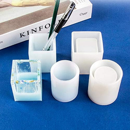 3 Pcs Cup Resin Silicone Mold, Kalolary Makeup Brush Holder Organizer Cylinder Craft Epoxy Mold, DIY Flower Planter Pot Molds, Cup Mold, Pen Holder Molds