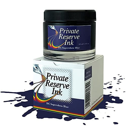 Private Reserve Premium Fountain Pen Ink, 60ml Bottle, DC Supershow Blue | Premium fountain pen ink with smooth flow, rich color, and reliable everyday writing performance. - color: DC Supershow Blue