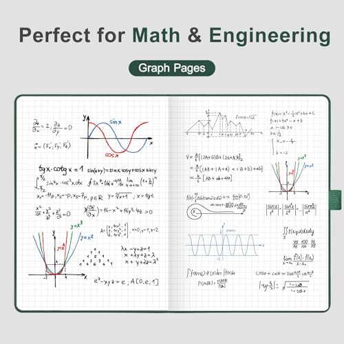 AHGXG Graph Grid Paper Notebook, 160 Pages, A5 Medium Size (5.7'' x 8.3''), 120 GSM Thick Paper, Leather Hardcover, for School, Students, Math, Engineering (Dark Green) - color: Dark Green, style: Grid