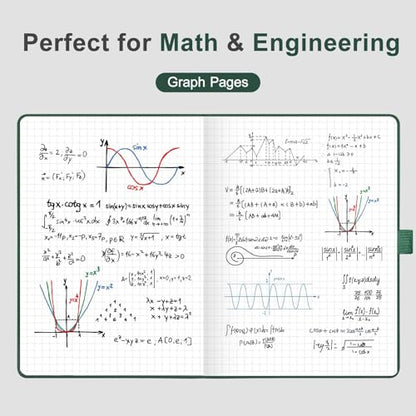 AHGXG Graph Grid Paper Notebook, 160 Pages, A5 Medium Size (5.7'' x 8.3''), 120 GSM Thick Paper, Leather Hardcover, for School, Students, Math, Engineering (Dark Green) - color: Dark Green, style: Grid
