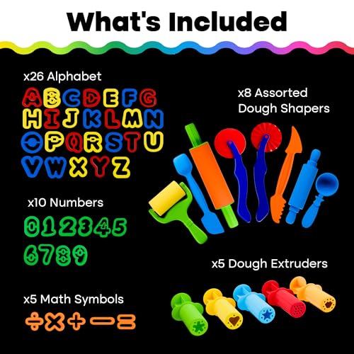 Hygloss 54 Pcs Dough Tools Set – Dough Cutters +Dough Extruders+Numbers & Alphabet Cutters Set – Educational Modeling Clay Tools – Preschool Toys & Toddler Activities – Arts & Crafts for Kids Ages 3-5 - color: Extruders + ABCs Numbers + Cutter Tools (54 p