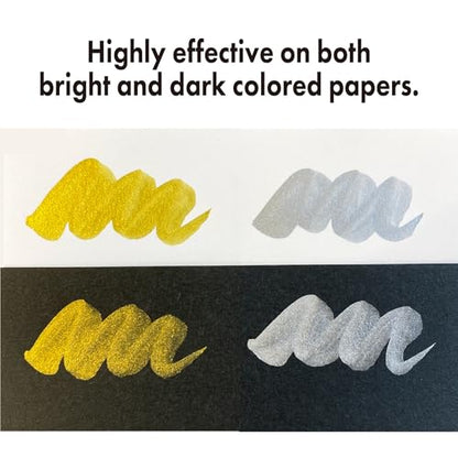Kuretake Fude Brush Pen Compact CHUJI, Gold & Silver Ink, Medium tip marker, for Calligraphy, Manga, Drawing, Professional, Artist, Made in Japan - style: Medium(set)