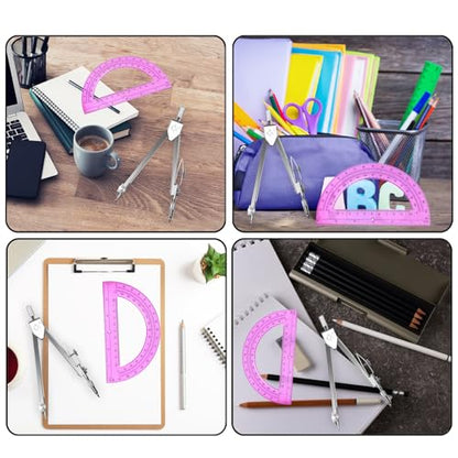 Students Geometry Math Set, Drawing Compass and 6 Inch Transparent Swing arm Protractor 180 Degree Math Protractor (Pink) - color: Pink