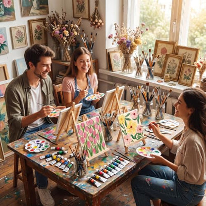 Cholemy 36 Pcs Paint and Sip Kit for Adults 8''x10'' Pre Drawn Canvas for Painting DIY Afro Acrylic Painting Kit Wood Easel Brushes Date Night Bulk for Summer 4th of July Party Gift(Fresh Flowers) - style: Fresh Flowers