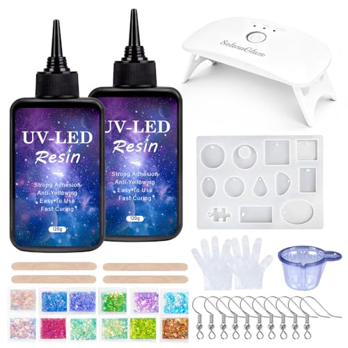 SolaraGlaze UV Resin with Light 240g Upgraded Hard Type Crystal Clear UV Resin Kit Ultraviolet Epoxy Resin Hard, Starter Kit for Craft Jewelry Making
