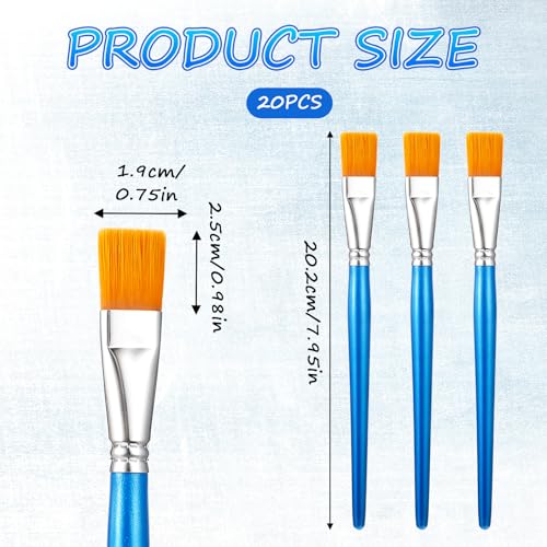 20 Pcs 3/4 Inch Flat Paint Brushes, Acrylic Brush Wide Synthetic Bristles Paintbrushes Small Watercolor Brushes Bulk Craft Paint Brush with Wooden Handle for Detail Art Painting Oil, Face Body Art