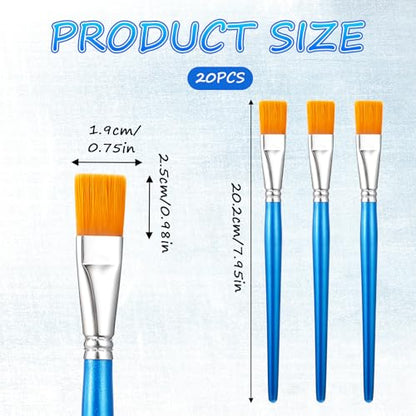 20 Pcs 3/4 Inch Flat Paint Brushes, Acrylic Brush Wide Synthetic Bristles Paintbrushes Small Watercolor Brushes Bulk Craft Paint Brush with Wooden Handle for Detail Art Painting Oil, Face Body Art