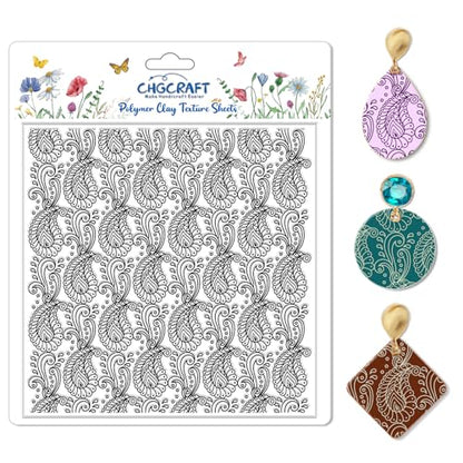 CHGCRAFT Paisley Pattern Polymer Clay Texture Sheets Retro Pattern Silicone Texture Stamp Modeling Pattern Pad for Jewelry and Clay Earrings Tools, 5.5x5.5 inch - style: Paisley
