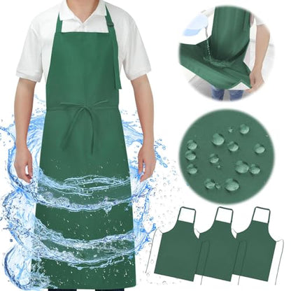 SHEOMERN Aprons for Men Kitchen Cooking – Waterproof & Oil Proof 3-Layer Long Pocket-Free Chef Apron for Grilling BBQ Baking – Gift for Men - color: Darkgreen