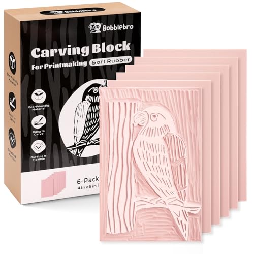 Bobblebro Linoleum Blocks for Printmaking Supplies - 6PCS 4”x6”Rubber Linocut Block Printing Kit for Stamp Carving, Soft Relief Printing Linoleum for DIY Crafts & Art Projects - color: 4”x6”-6PCS