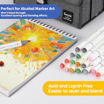 Sanjoki Premium Marker Pad, 48 Sheets, 180gsm, 8.3" x 11.7", Dual Sided Painting, Acid and Lignin Free, Bleedproof, Professional Grade